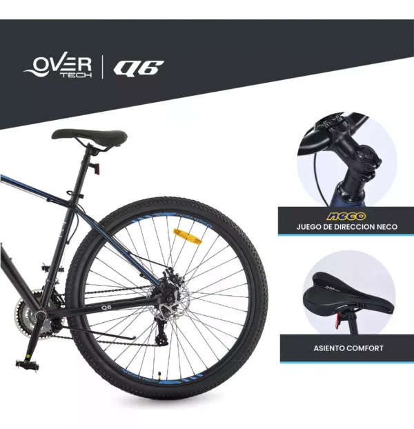 Bicicleta MTB Overtech Q6 R29 Shimano 21V – Aluminio, Suspensión Delantera y Frenos a Disco - Image 4