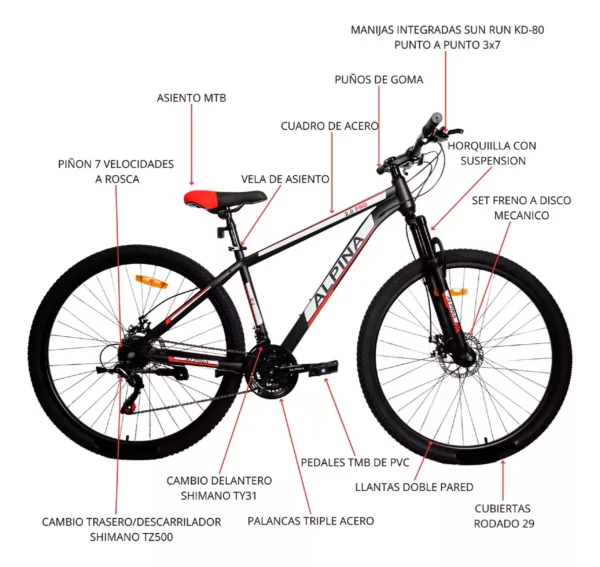 Bicicleta MTB Alpina 2.0 Pro R29 – Shimano 21 Velocidades, Cuadro de Acero y Suspensión Delantera - Image 5